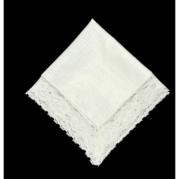 Handkerchief White Lace Edge Netting Vintage Wedding Bridal Hankie 9.5 Inch - Picture 2 of 8